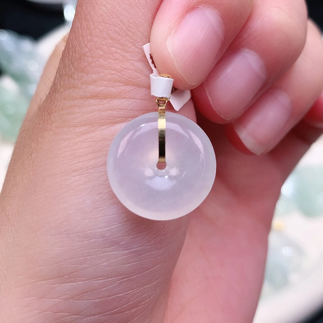 翡翠18K金镶嵌颈饰冰扣16.8、4.5