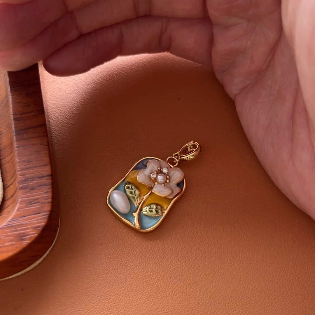 钛钢淡水珍珠耳饰油画吊坠（不带链）