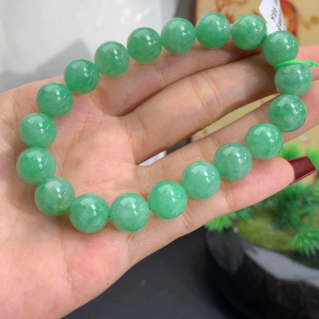 翡翠未镶嵌手串卡10细润果绿手串