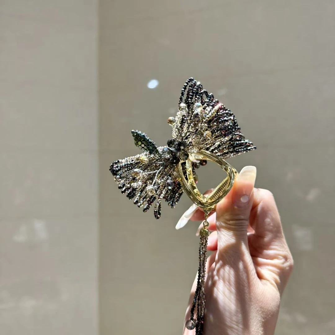 【莫奈海之星】黑色圣诞节蝴蝶结抓夹小众设计气质高级感日常款