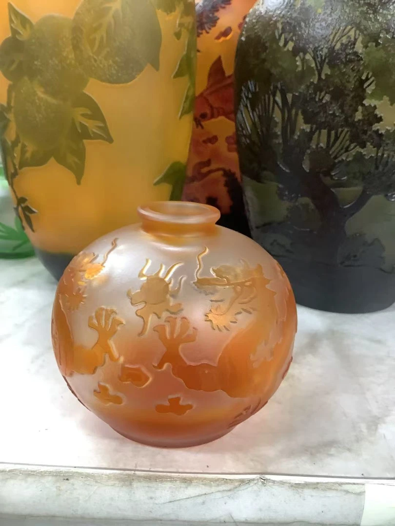 描金石榴西湖蓝小花瓶艺术收藏装饰摆件