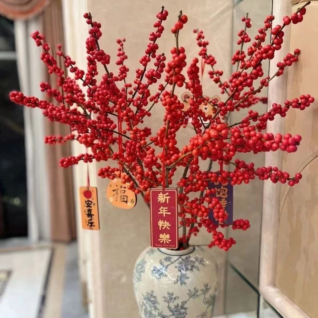 北美冬青鲜切红果年宵花干花水培客厅插花装饰喜庆乔迁招财红豆