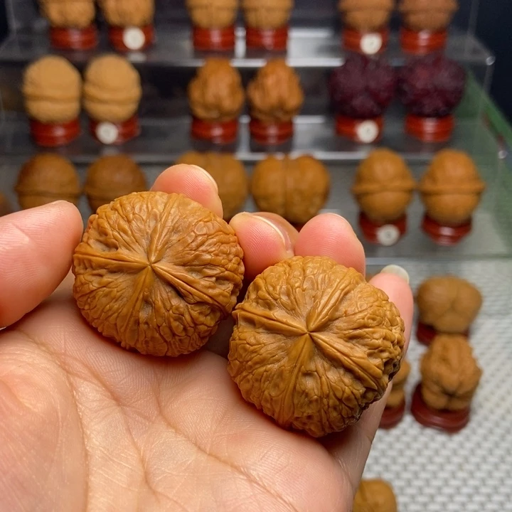 文玩核桃把件状元红四棱30