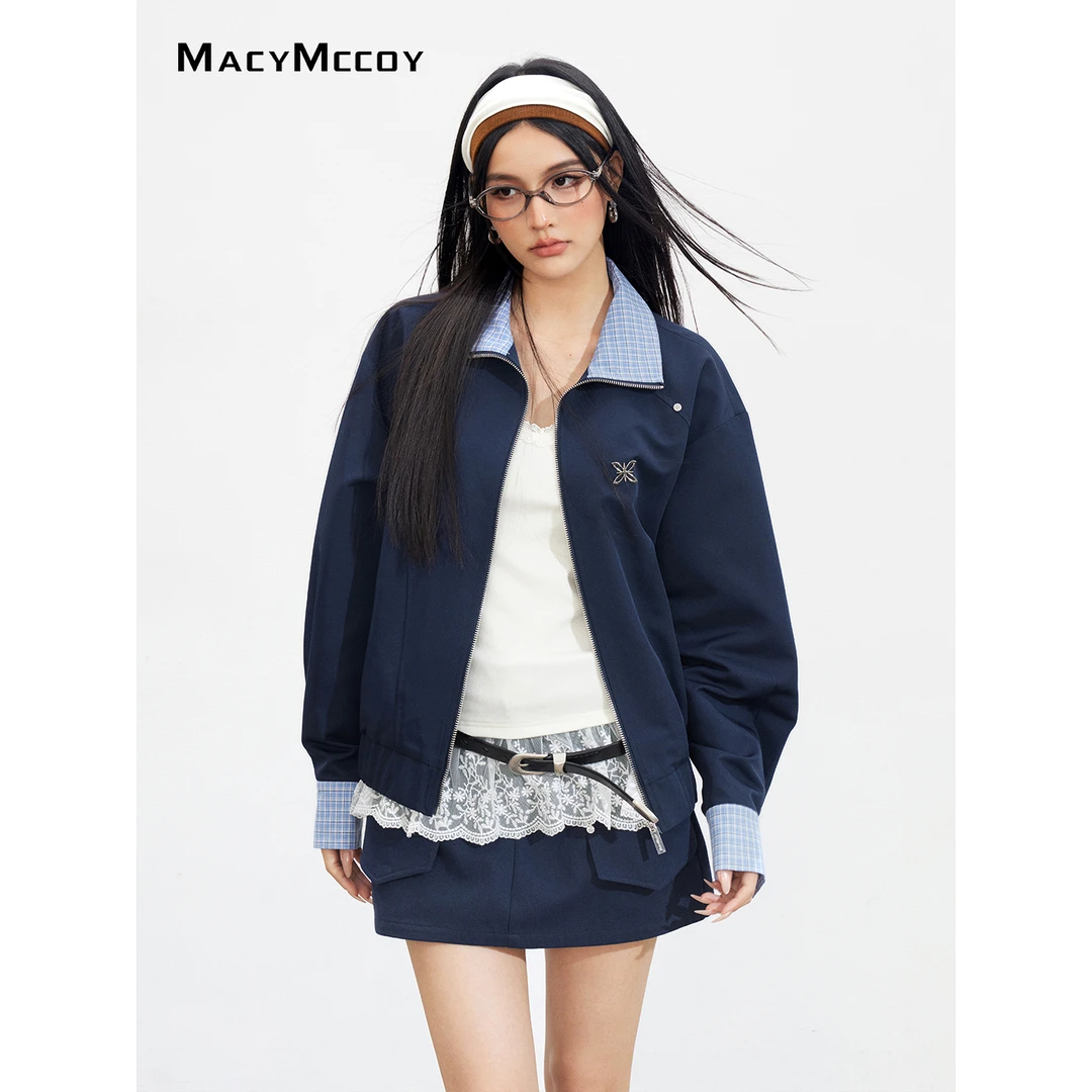 MacyMccoy格子拼接夹克外套