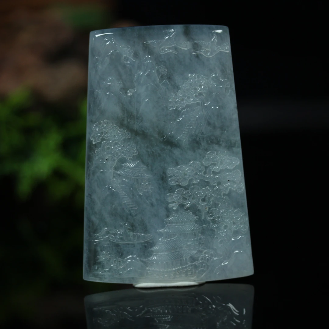 天然缅甸翡翠A货高冰水纳财源山水牌/01019028/拍卖