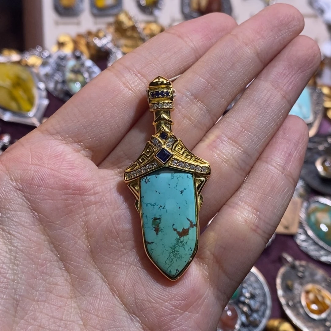 银S925镀金镶嵌绿松石颈饰