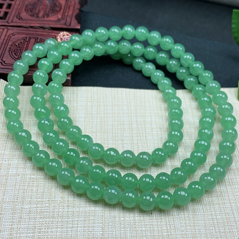 单珠约卡6.8缅甸纯天然A货翡翠老种玉器冰润绿色项链手串