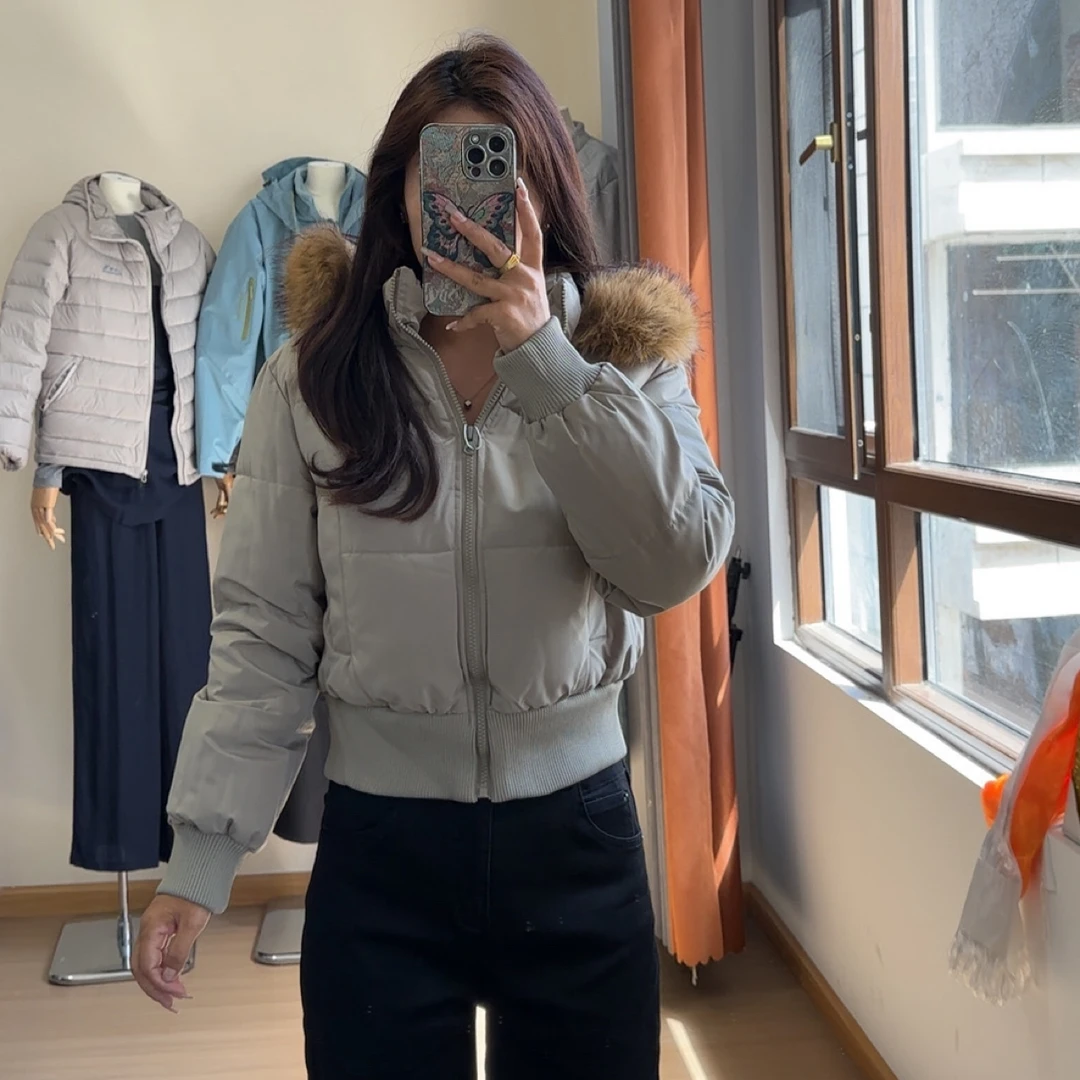 高腰棉服外套帽子可拆女款