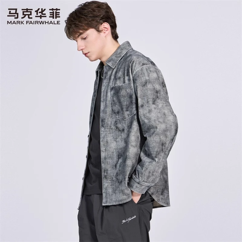 【做旧】马克华菲翻领长袖衬衫男2025秋季新款潮流肌理感迷彩上衣