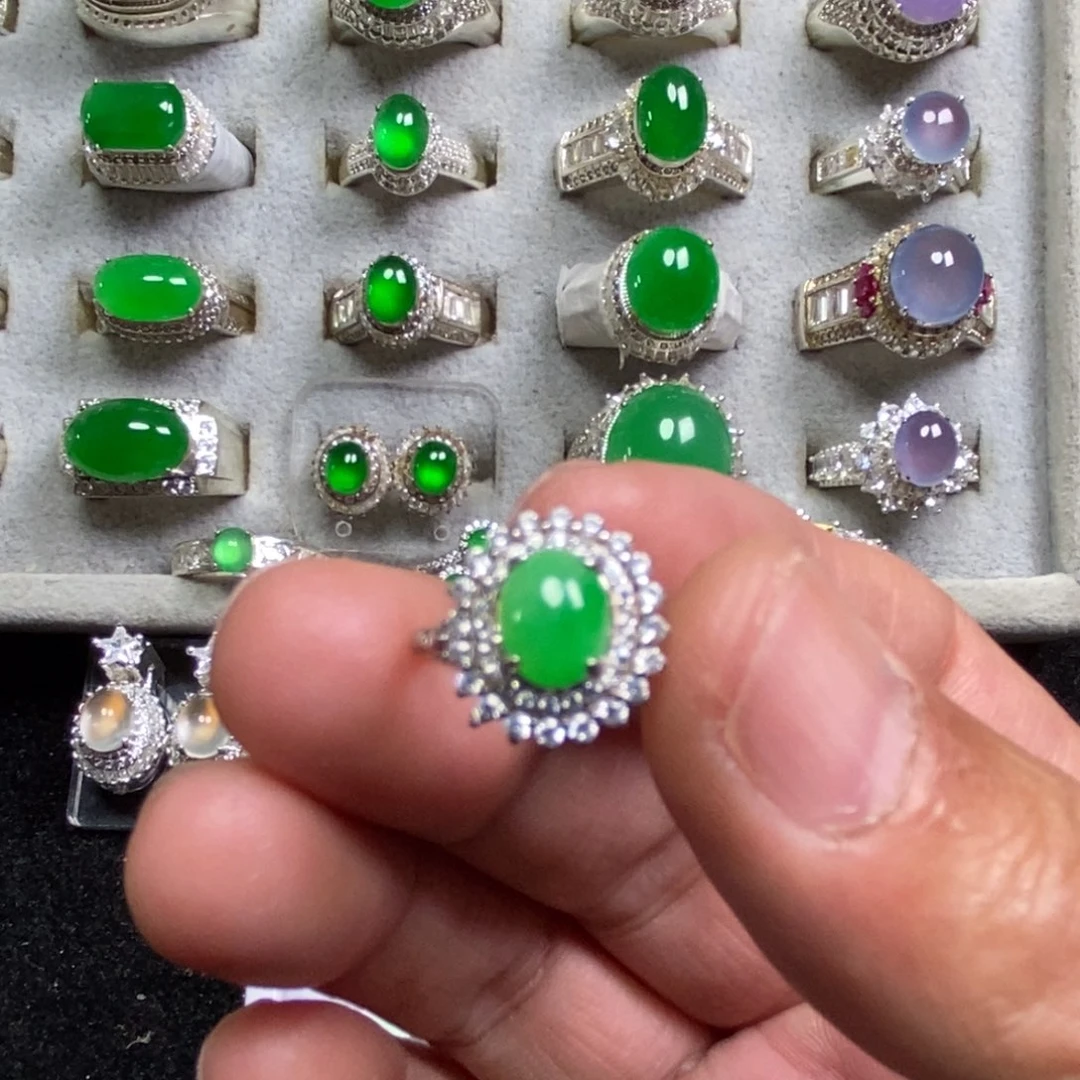 翡翠银S925镶嵌戒指戒指