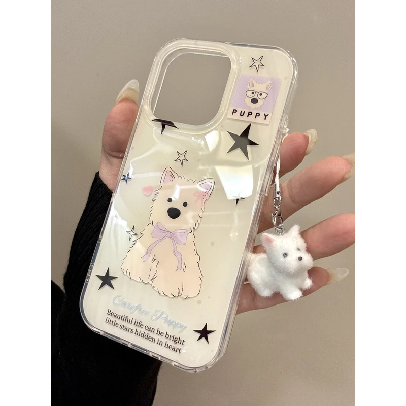星星英文蝴蝶结西高地适用苹果16Promax手机壳iPhone13保护套15女