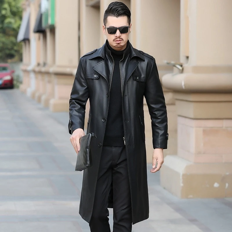 男士真皮皮风衣男装皮大衣男长外套潮加肥加大码超长款过膝皮衣男