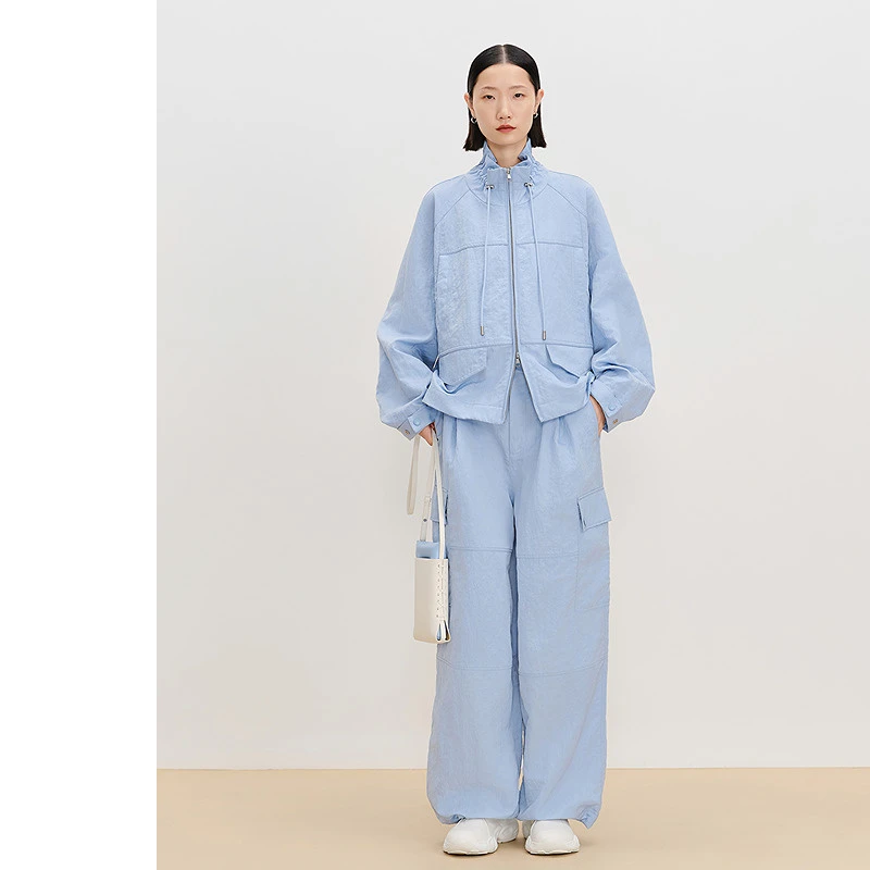 AUM噢姆浅蓝色宽松工装风长裤M1FZ12245