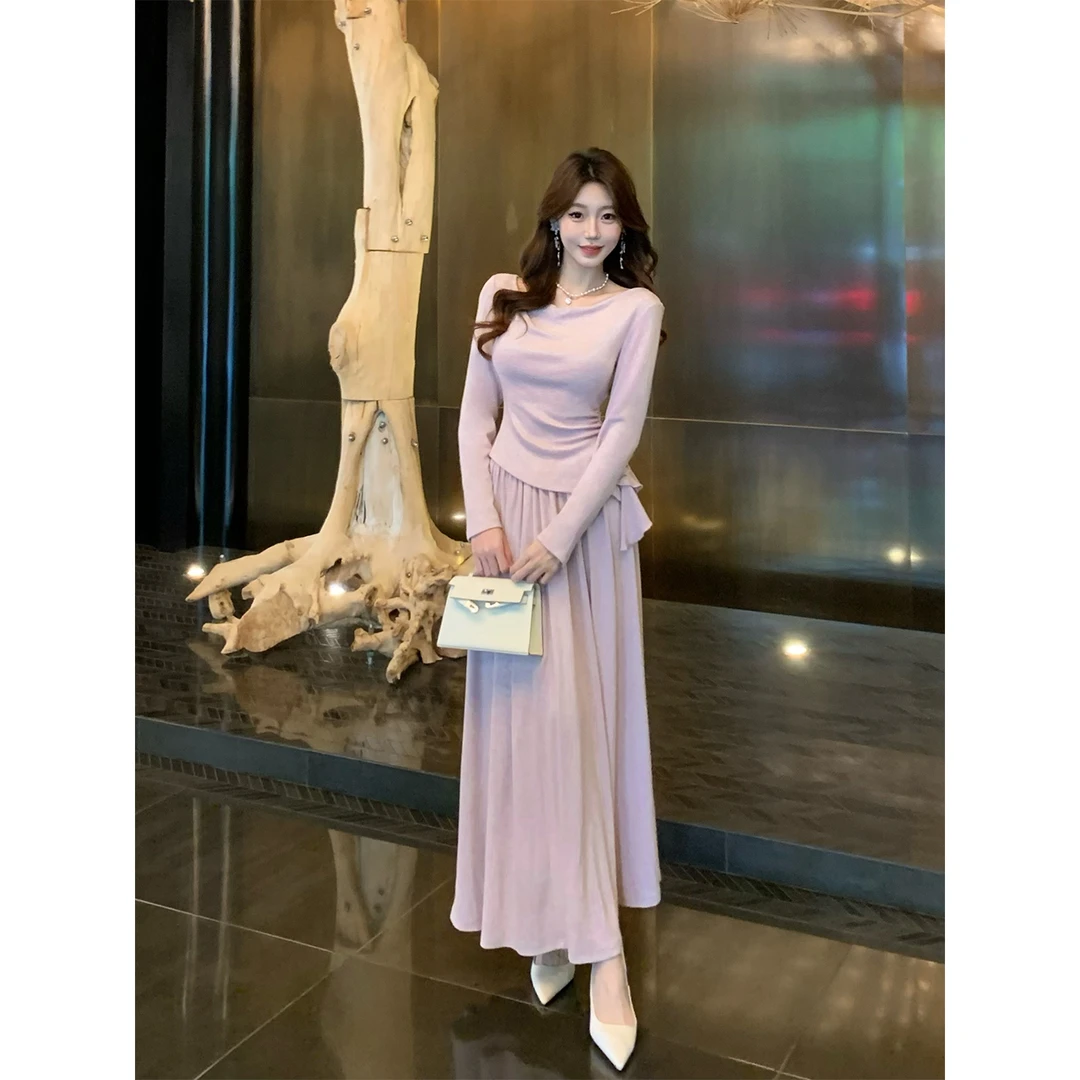 凌茜恣禾【紫霞】国风新中式粉紫荡领上衣半裙套装温婉优雅唐装裙