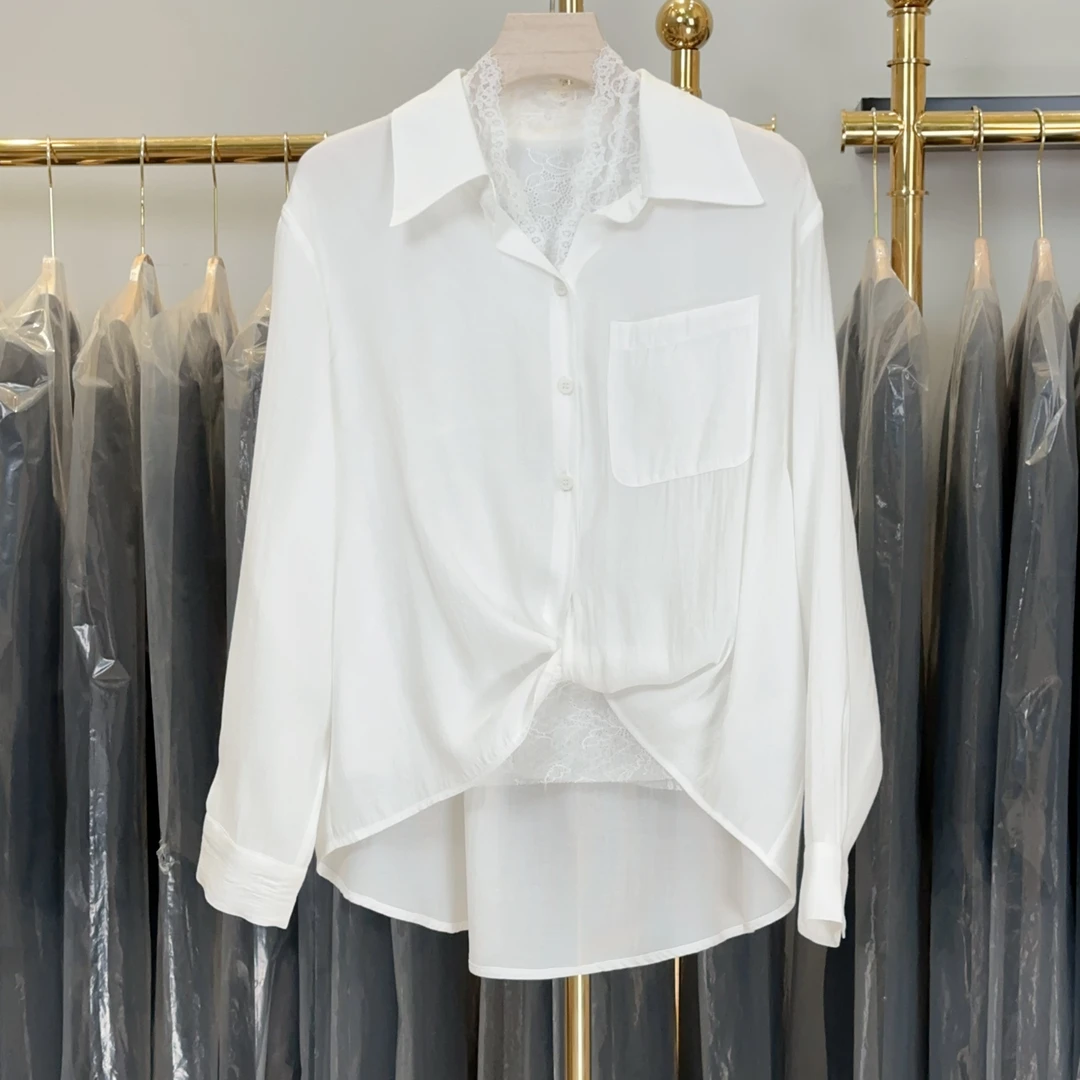 【RG5257】气质长袖白色时尚休闲百搭夏季小众显瘦薄款宽松纯色小衫