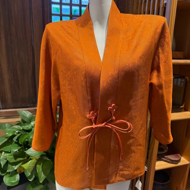 橘红色罗上衣 非遗国风服饰时尚休闲中式风格上衣