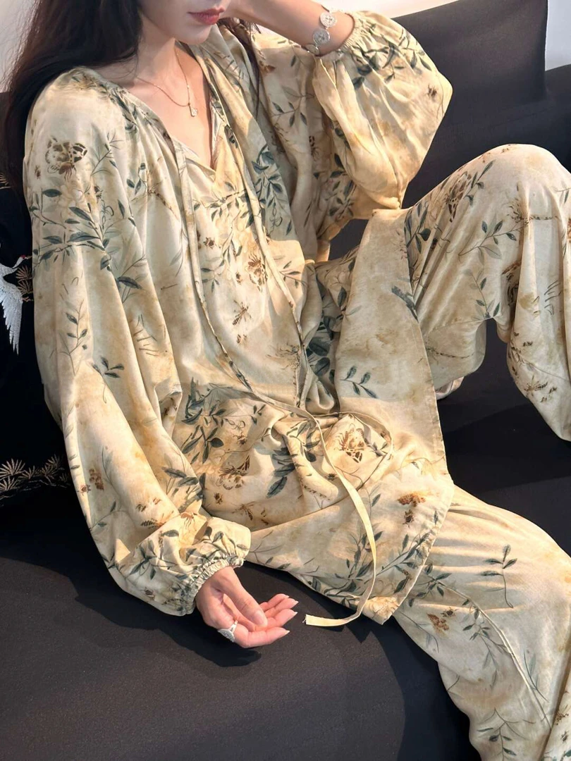 2025高品质棉绸套头睡衣女套装睡衣慵懒风空调服家居服女