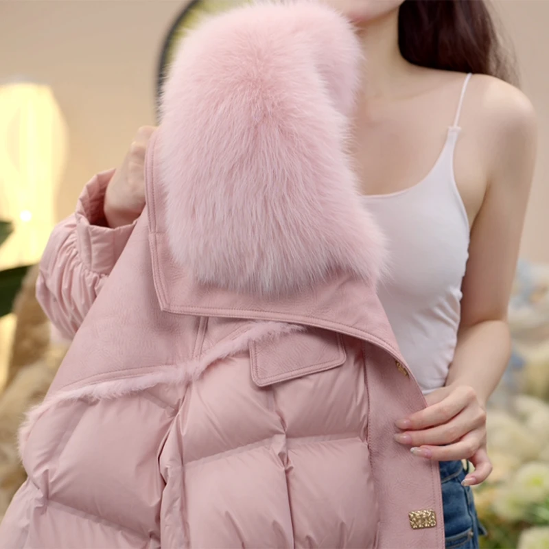 时尚名媛风百搭拼接毛领气质洋气保暖棉服女2025冬季新款加厚棉衣