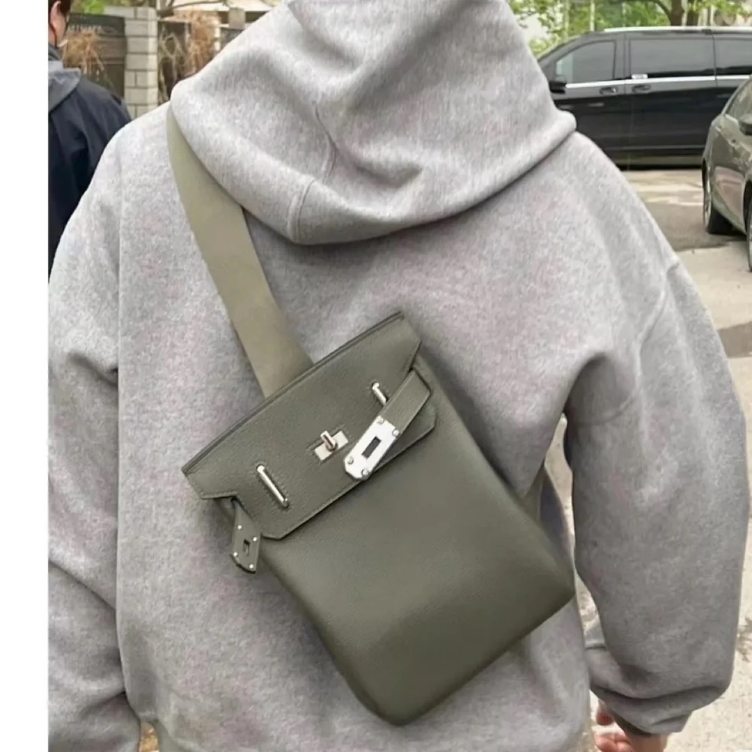 99新 Hermes/爱马仕 8818 爱马仕 灰绿色hac a dos斜挎包