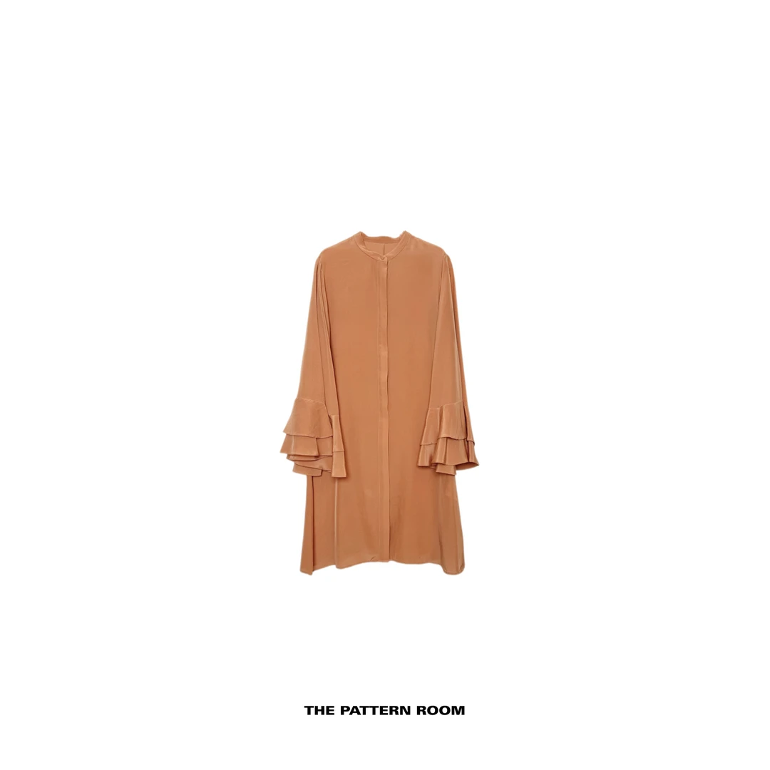 The pattern room | 可持续优雅阔摆花瓣袖真丝衬衫裙