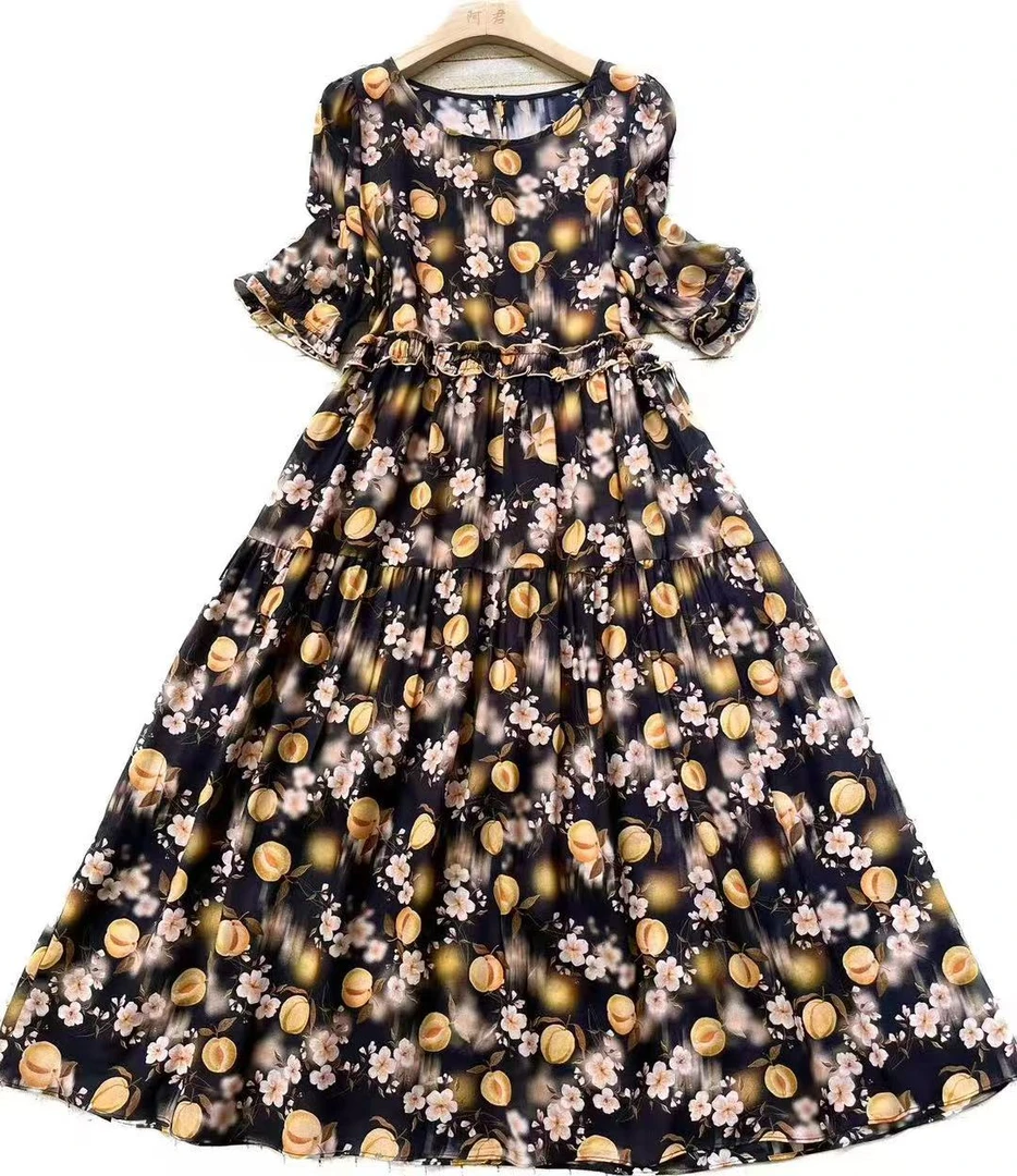 高端桑蚕丝碎花连衣裙