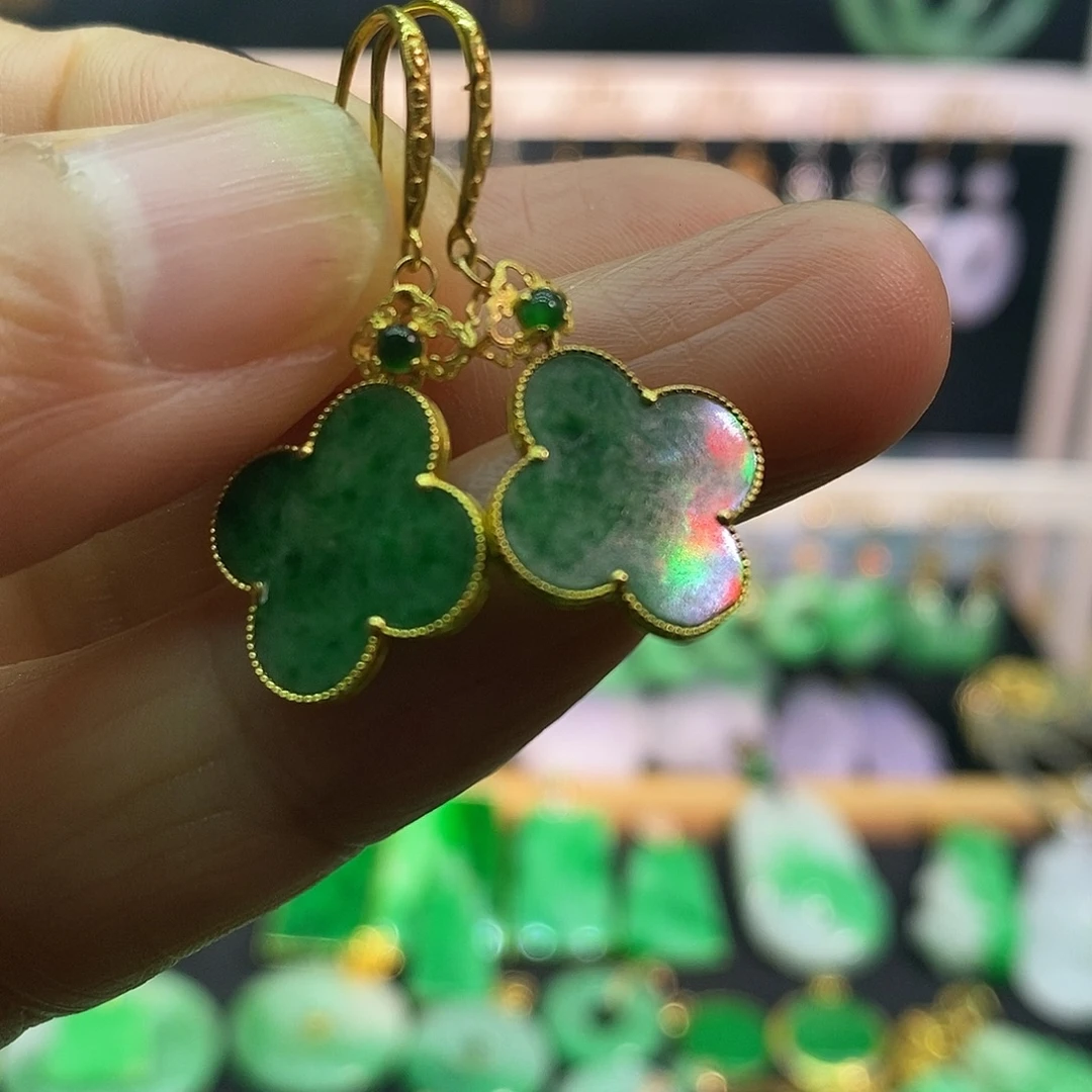 翡翠18K金镶嵌耳饰耳饰