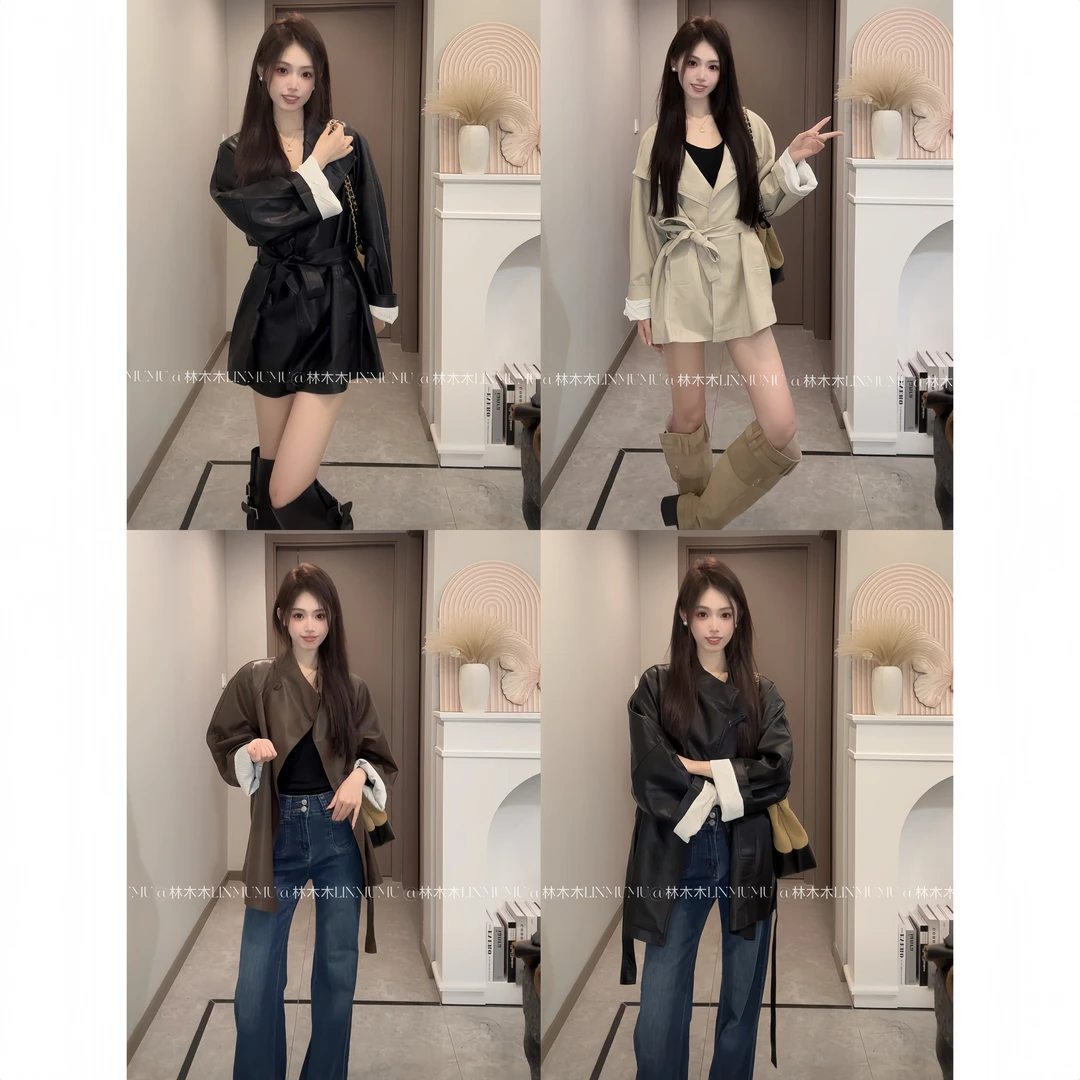 2025秋季宽松皮衣时尚拼接极简风清8003
