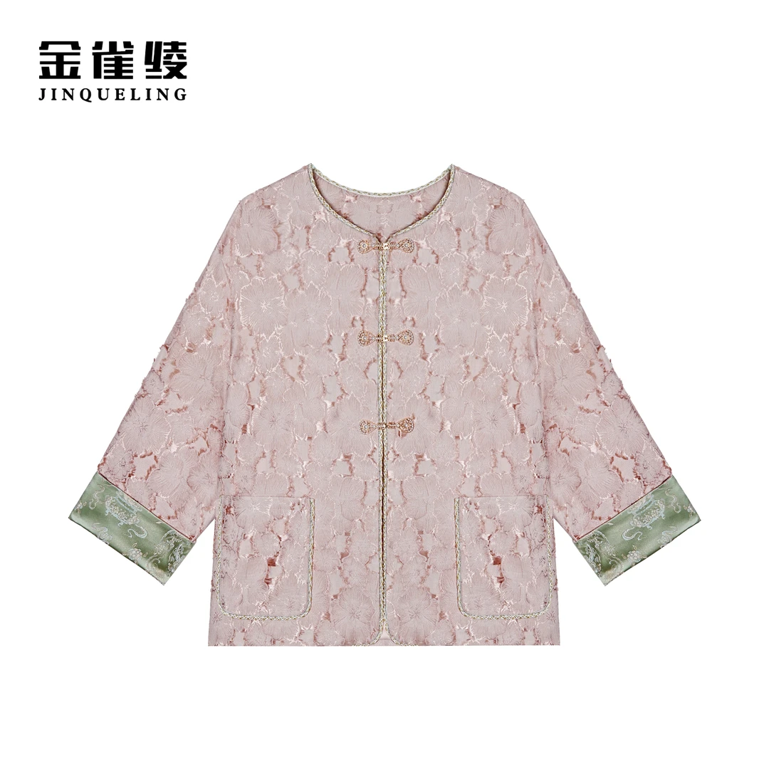 金雀绫【桃之夭夭】新中式气质重工绣花圆领外套SZ1T39