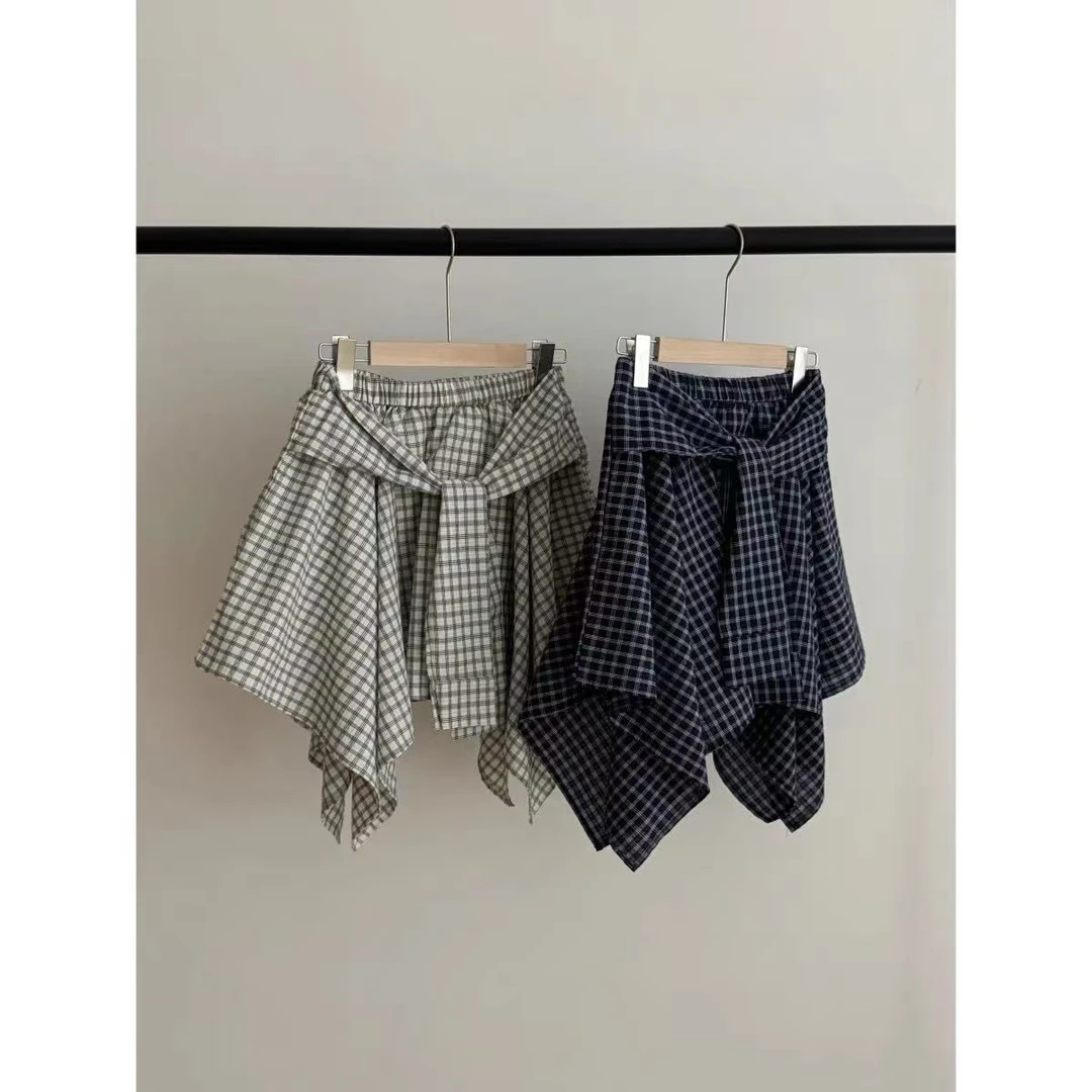 3031·BQ# 格子绑带半裙 夏季休闲小众洋气绑带百搭格子半裙·