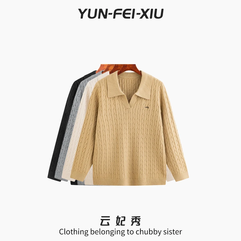 云妃秀大码女装针织衫时尚休闲胖妹妹显瘦宽松韩版上衣秋23238