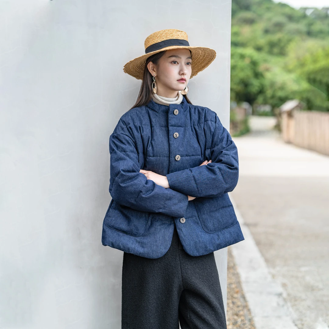言作冬季新品软糯保暖汉麻棉时尚牛仔95白鸭绒羽绒服 到处偶遇 六
