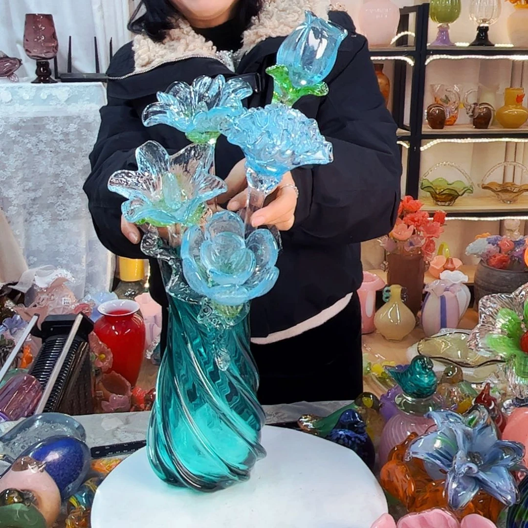 家悦琉璃花瓶摆件一套