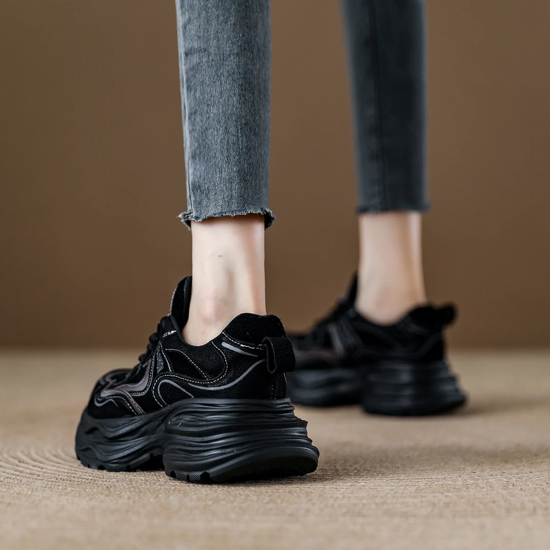 头层牛皮老爹鞋女款2025秋冬新款休闲女鞋复古百搭时尚厚底运动鞋