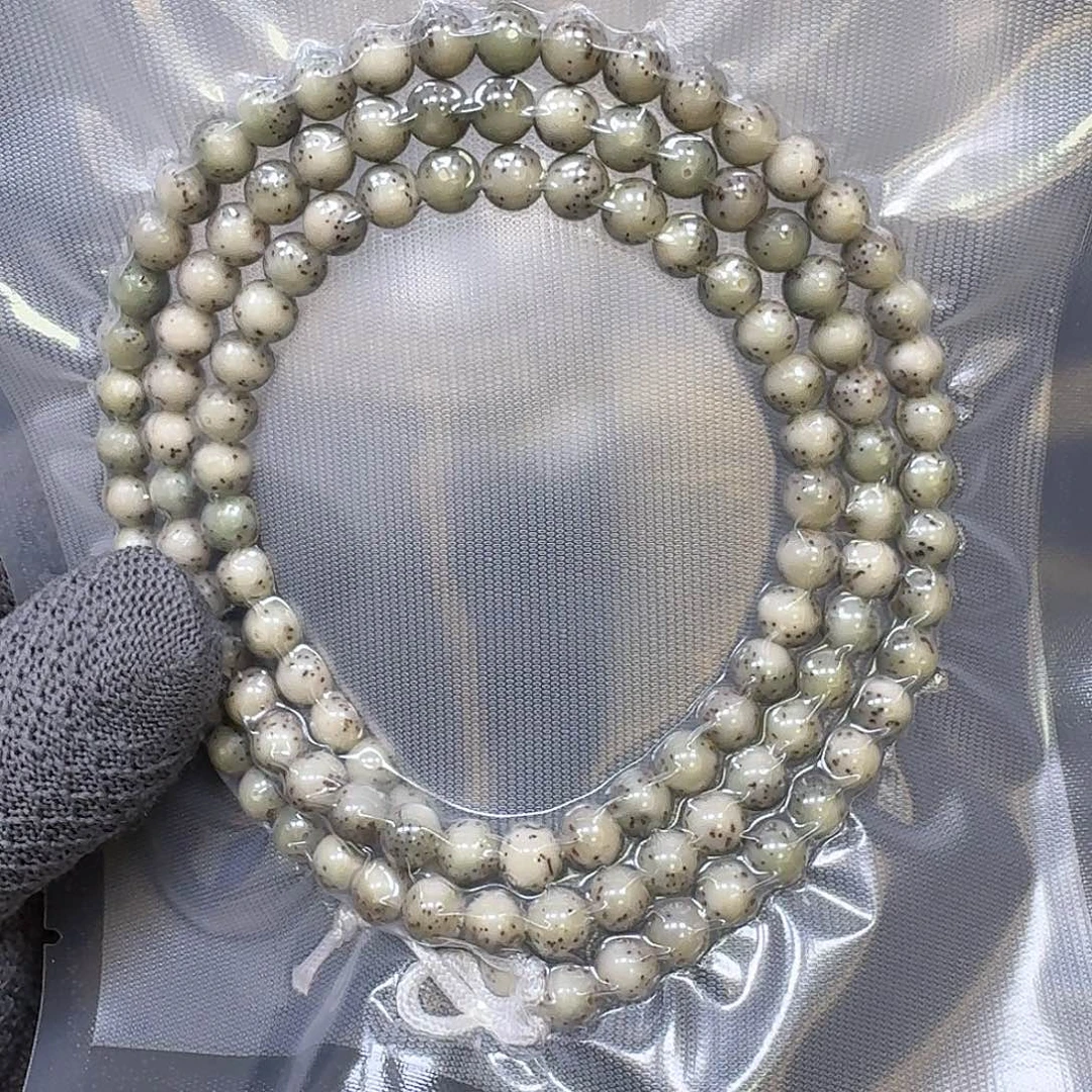 星月菩提手串7mm石玉料大留白圆珠长串（带点月