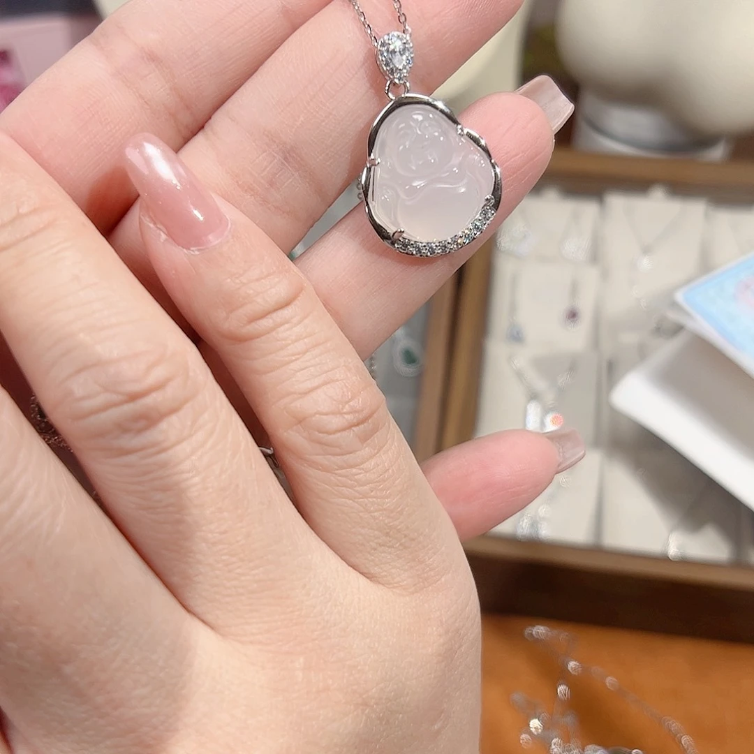 锆石坠链均925银白色水滴小佛公