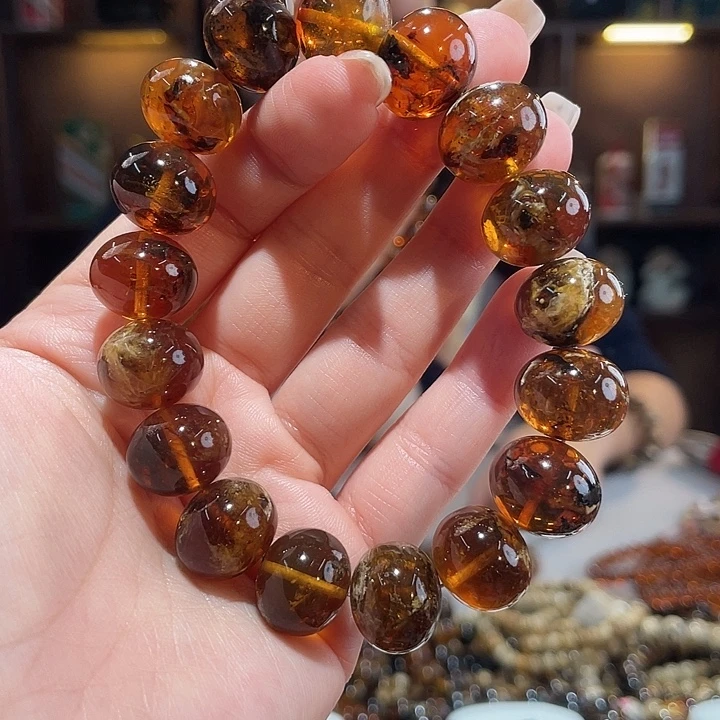 琥珀未镶嵌手链15m花