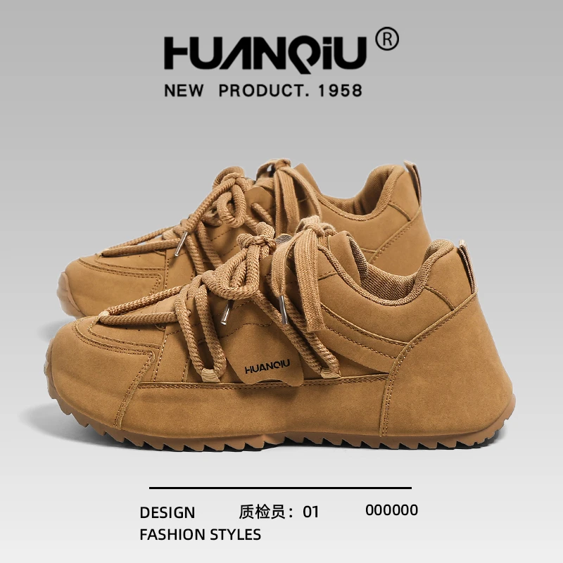 环球复古厚底板鞋男2025秋冬新款隐形增高保暖时尚百搭小众休闲鞋