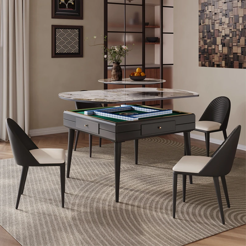 知歌麻将桌餐桌一体家用多功能中古风全自动岩板实木麻将机静音