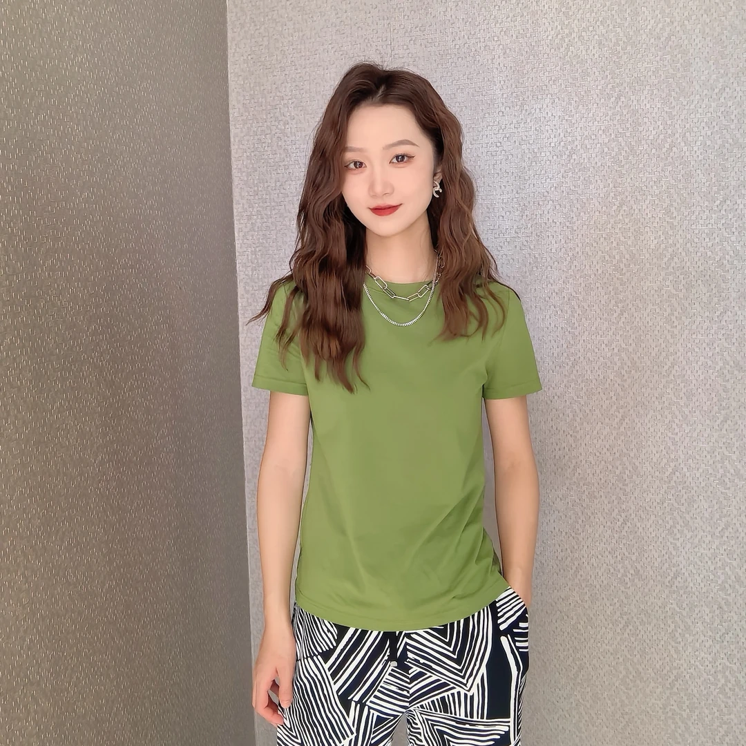 GIRDEAR/哥弟新款时尚简约休闲百搭圆领纯色舒适短袖T恤女1301048