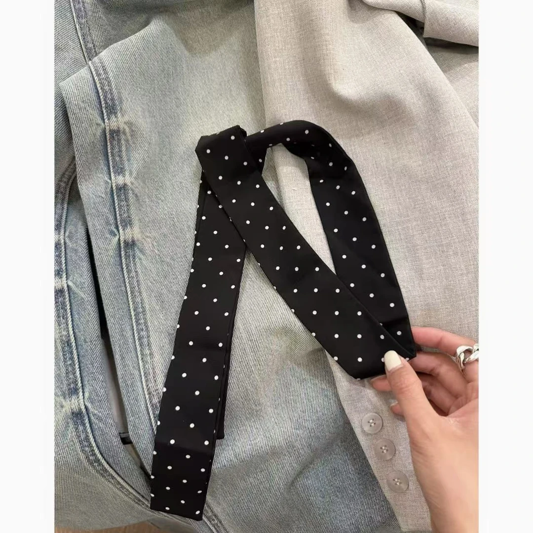 小静静一会【波点丝巾】2025黑色发饰围巾两用丝巾 2404B1167