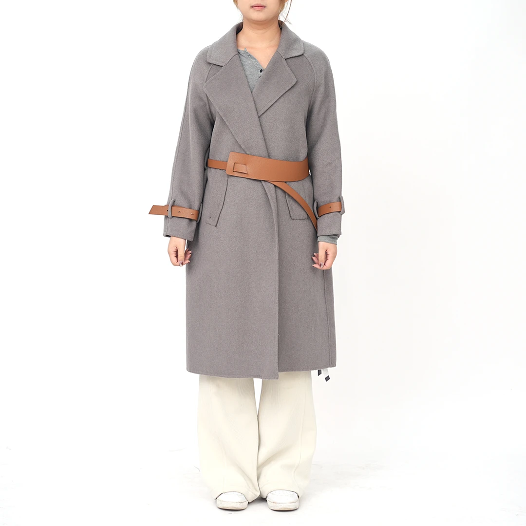 长款羊毛大衣收腰纯色秋冬外套经典白飒长袖羊毛外套 2196