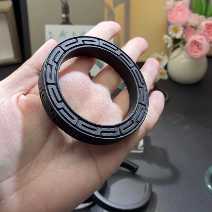 翡翠未镶嵌手镯回纹乌鸡钢琴黑