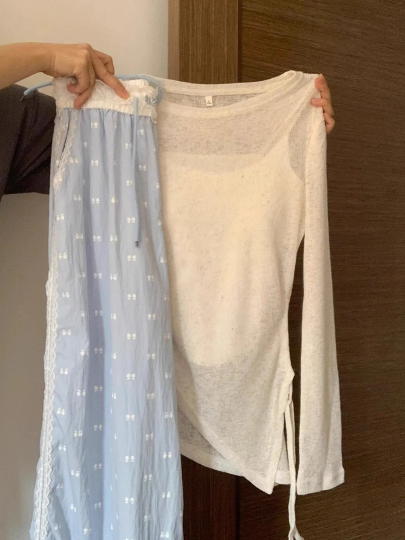 开春穿搭一整套慵懒感显高套装女圆领长袖上衣格子阔腿裤两件套女