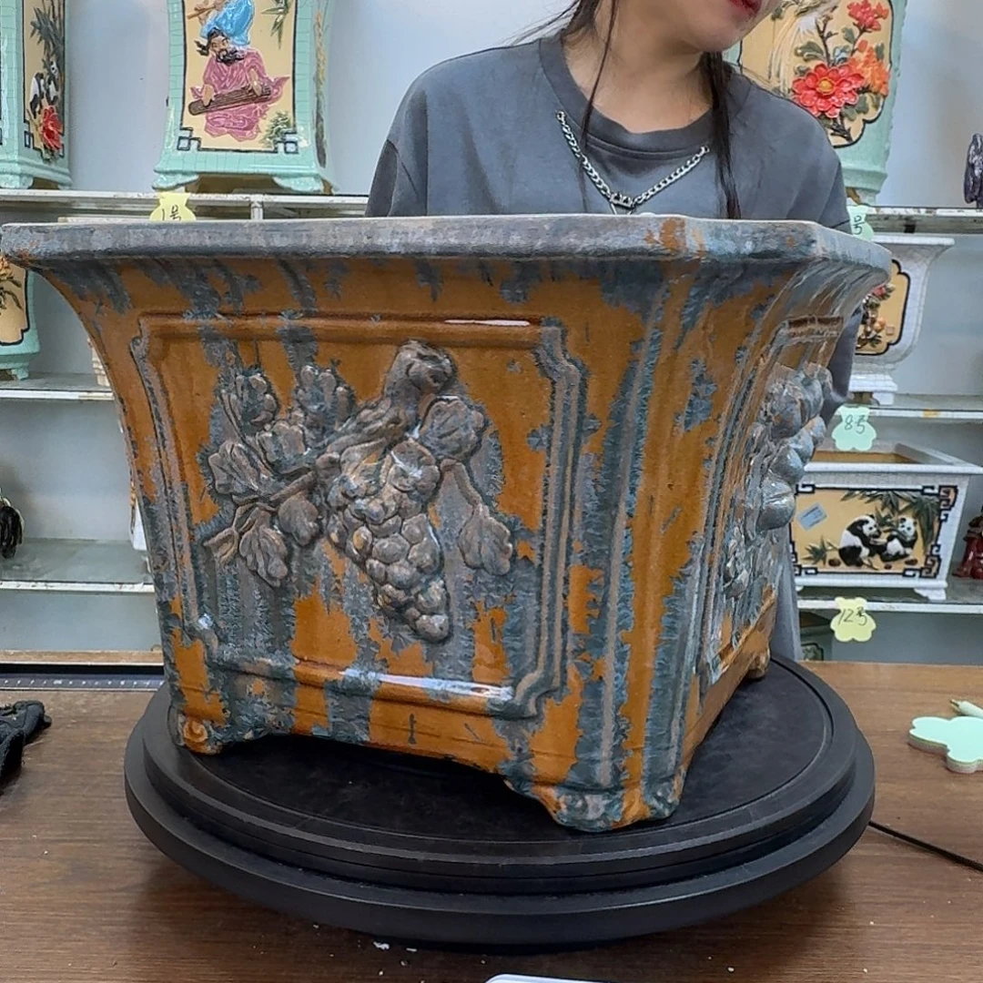 棉***链完全开放石湾盆251陶泥花盆
