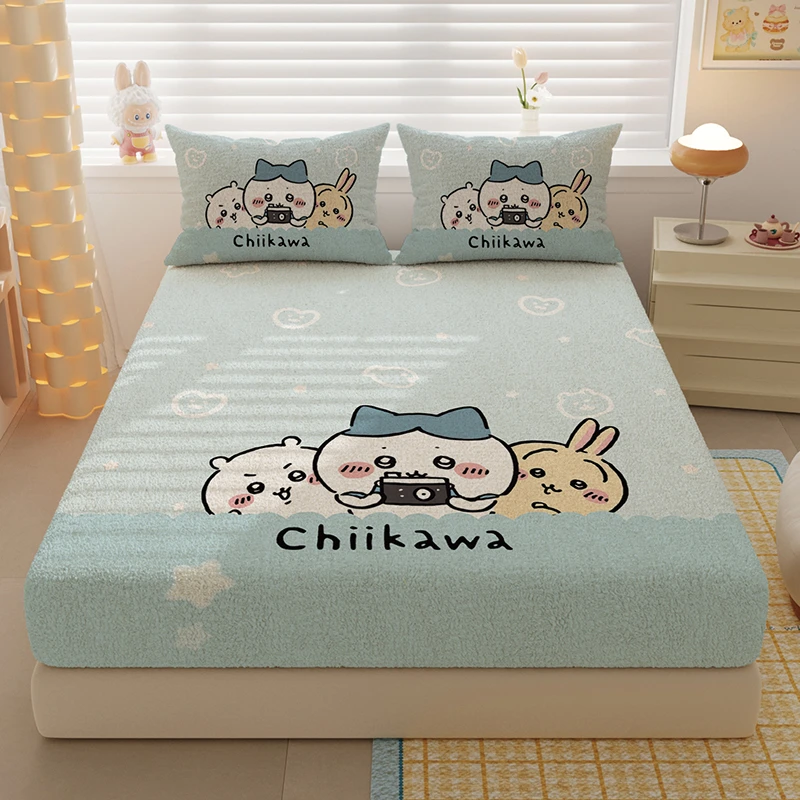 乌萨奇小八加厚北极绒床笠兔兔飞鼠儿童卡通保暖床罩冬季床垫套子