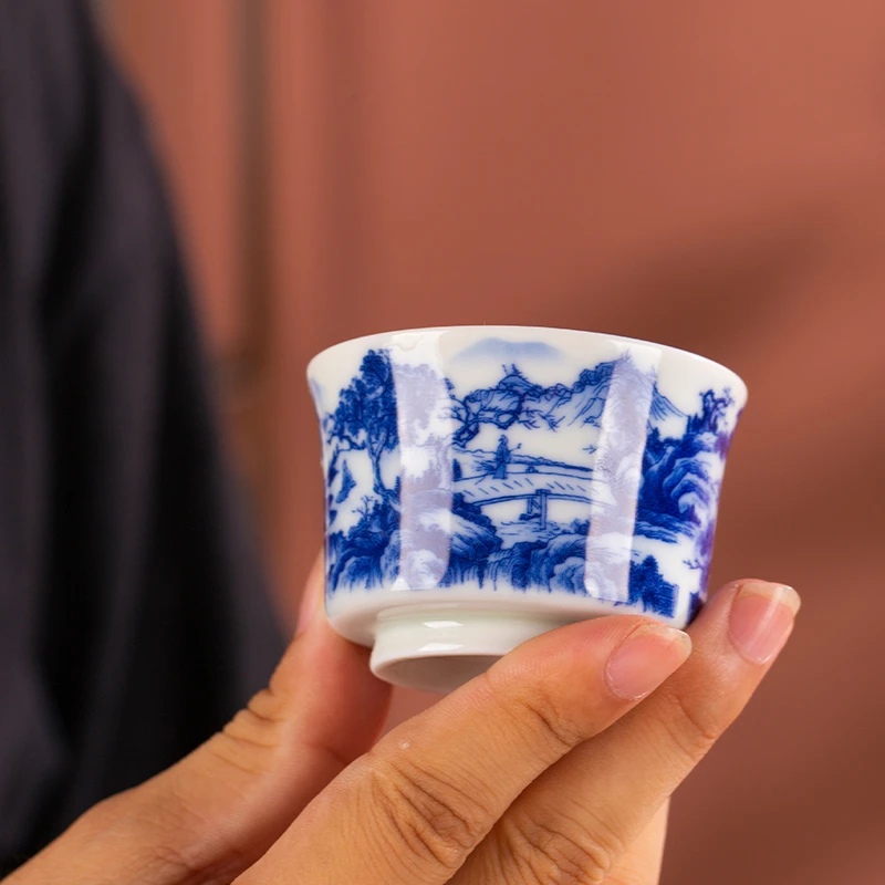 景德镇青花山水客杯 青花 龙纹 古风 中国风
