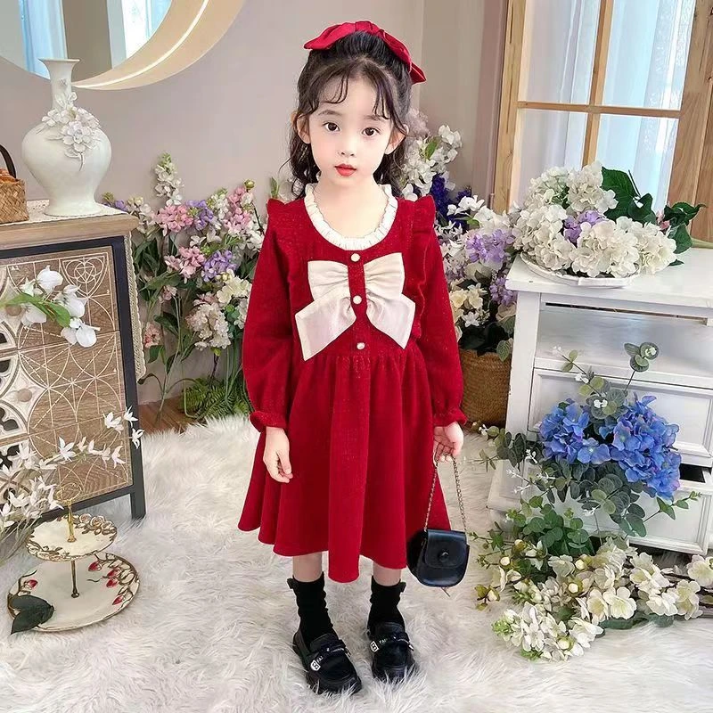 女童连衣裙2025秋冬新款灯芯绒洋气细闪韩版公主裙儿童裙子