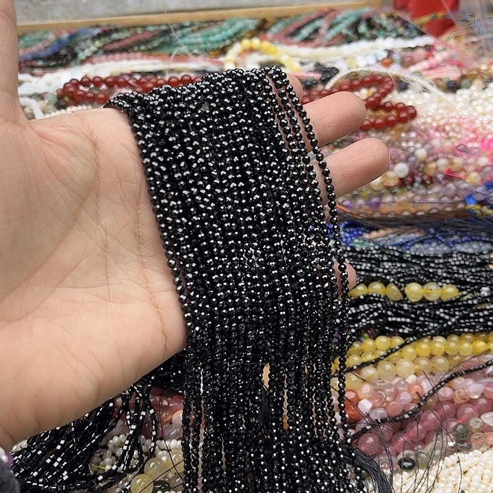 玛瑙/玉髓珠宝半成品未镶嵌一条3mm黑尖晶刻面