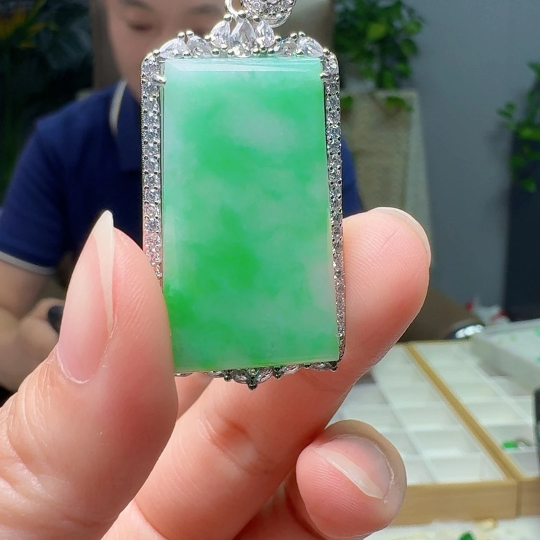 翡翠银S925镶嵌吊坠(不含链)天然