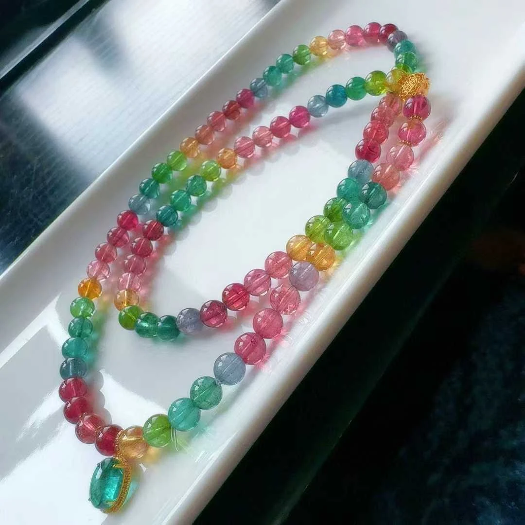 天然彩虹碧玺手串三圈6.1mm32.75g正品碧玺手串纯天然真品100%